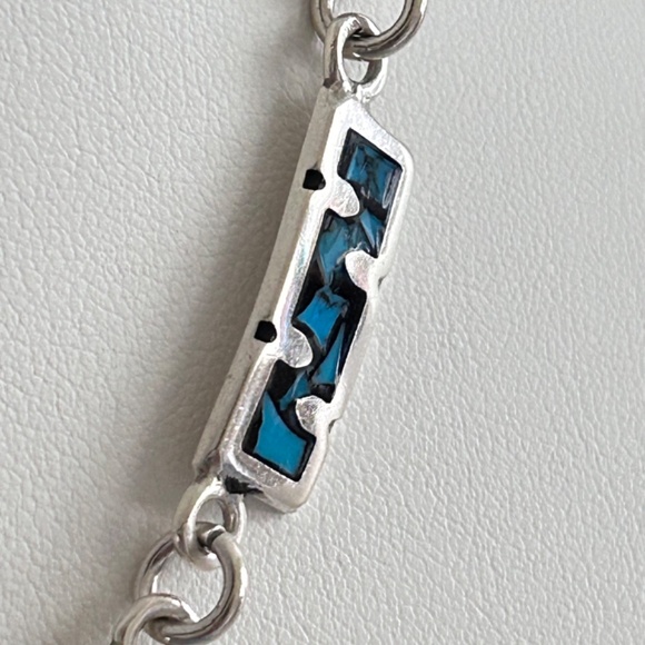 Sterling Silver 925 Aztec Mayan Turquoise Necklace And Earrings Set - Picture 5 of 10